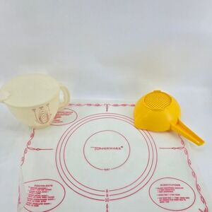 Tupperware Baking Set Vintage Pastry Mat Batter Bowl Strainer